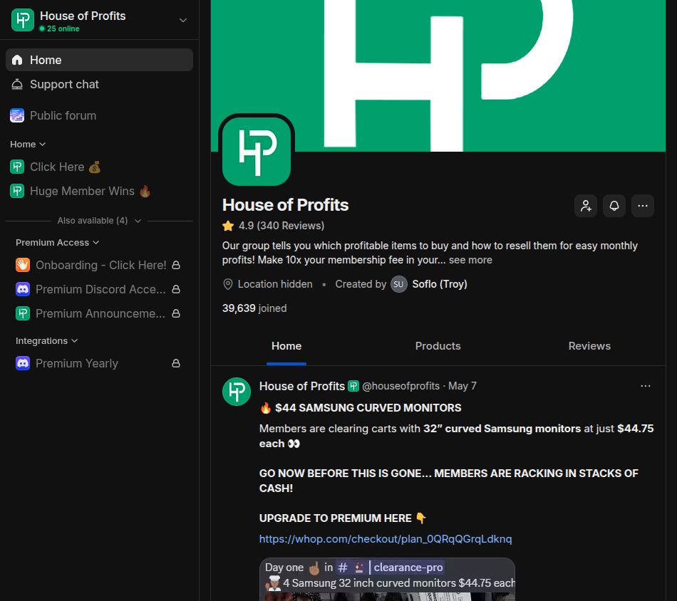 Free member view on Whop, Sep 27, 2026