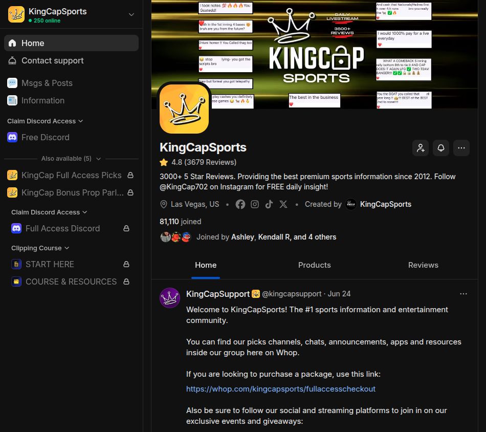 Free member view on Whop, Sep 27, 2026
