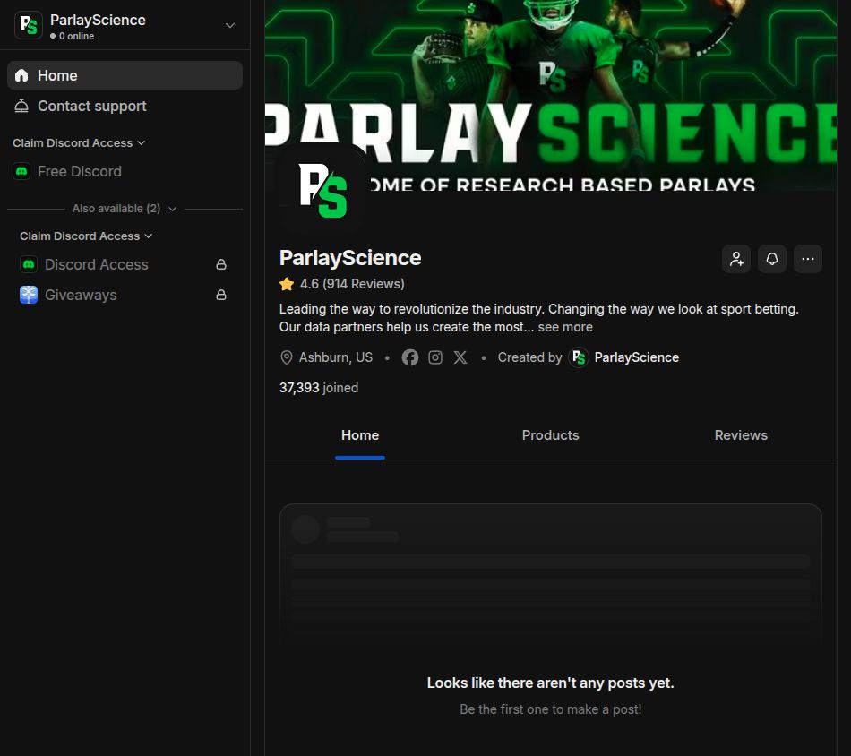 Parlay Science Whop store, Sep 27, 2026 (pre-join view)
