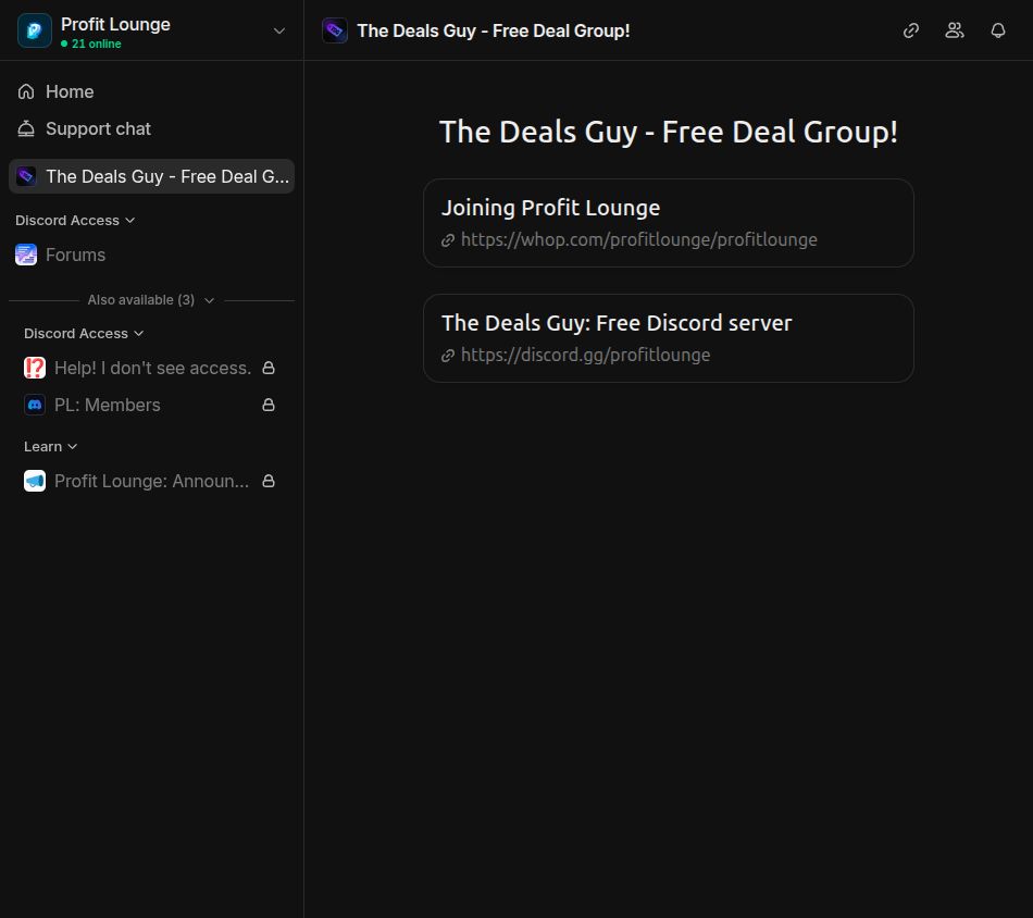 Free member view on Whop, Sep 27, 2026