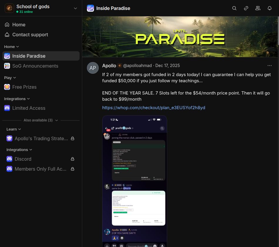 Free member view on Whop, Sep 27, 2026