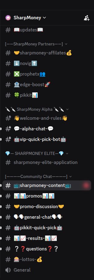 SharpMoney: Discord channel list on October 3. The three Alpha channels carry a lock.