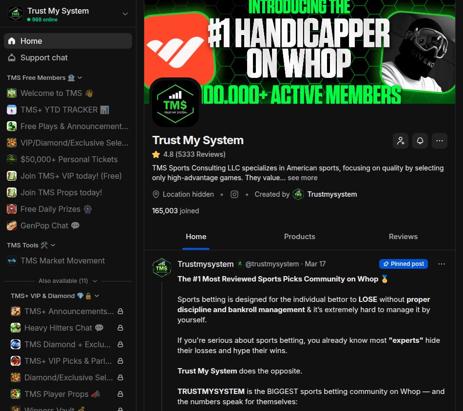 Free member view on Whop, Sep 27, 2026