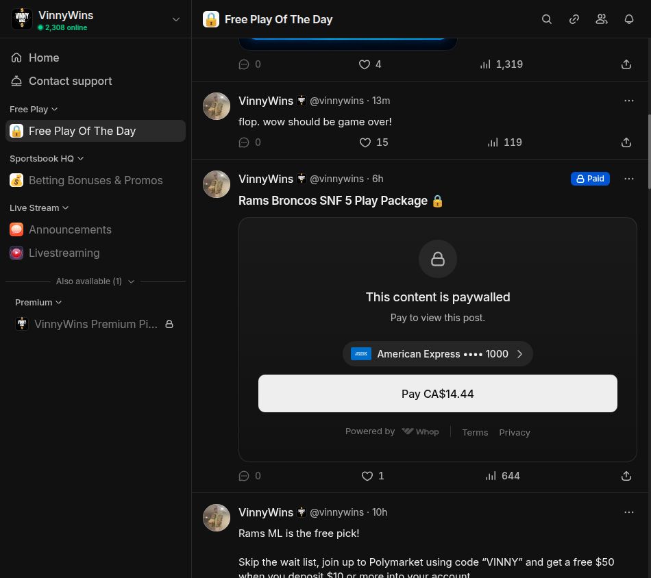 Free member view on Whop, Sep 27, 2026