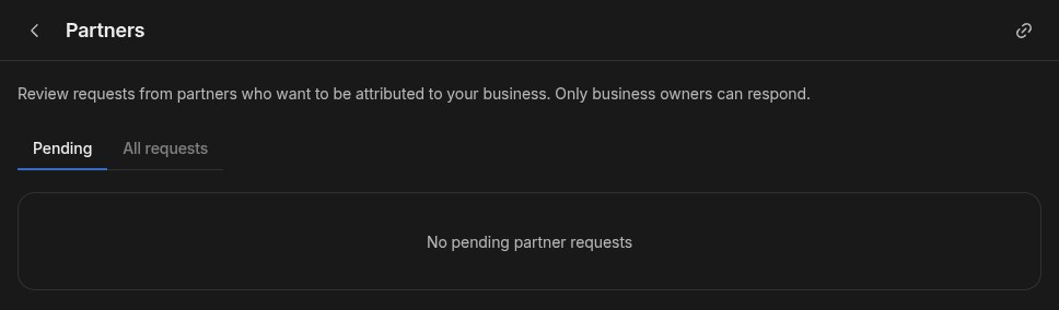 Partner requests page in the settings of the Worth the Join test store, with no pending requests